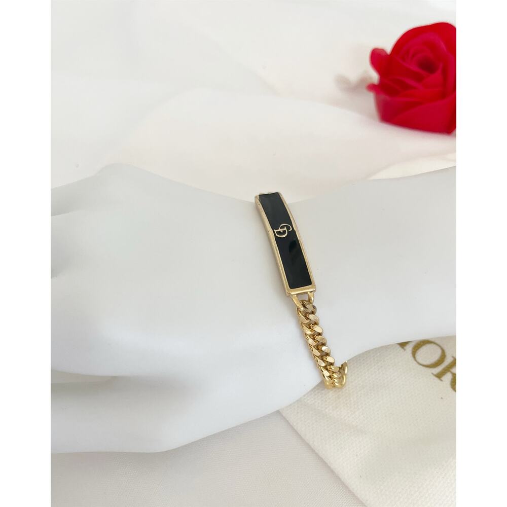 DIOR Vintage Logo Plaque Chain ID Bracelet Gold Tone - Picture 3 of 11